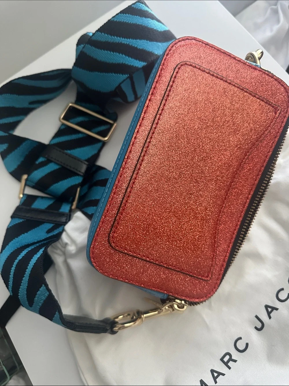Marc Jacobs Orange Glitter Snapshot Crossbody with Multicolor Gem Accents - Picture 4 of 5